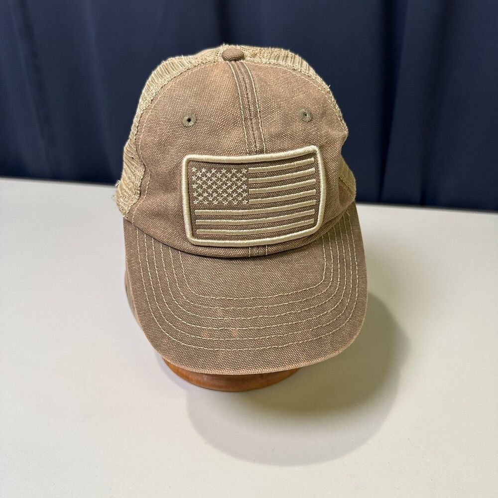 Royal Resortwear Trucker Hat Tan Embroidered American Flag Patch Mesh Snapback